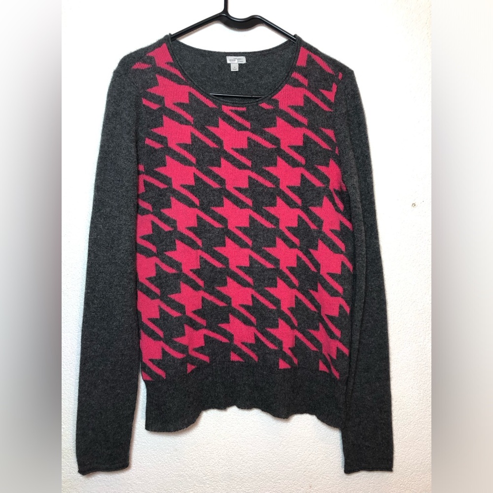 Halogen gray and Fuchsia Houndstooth Sweater 100 cashmere